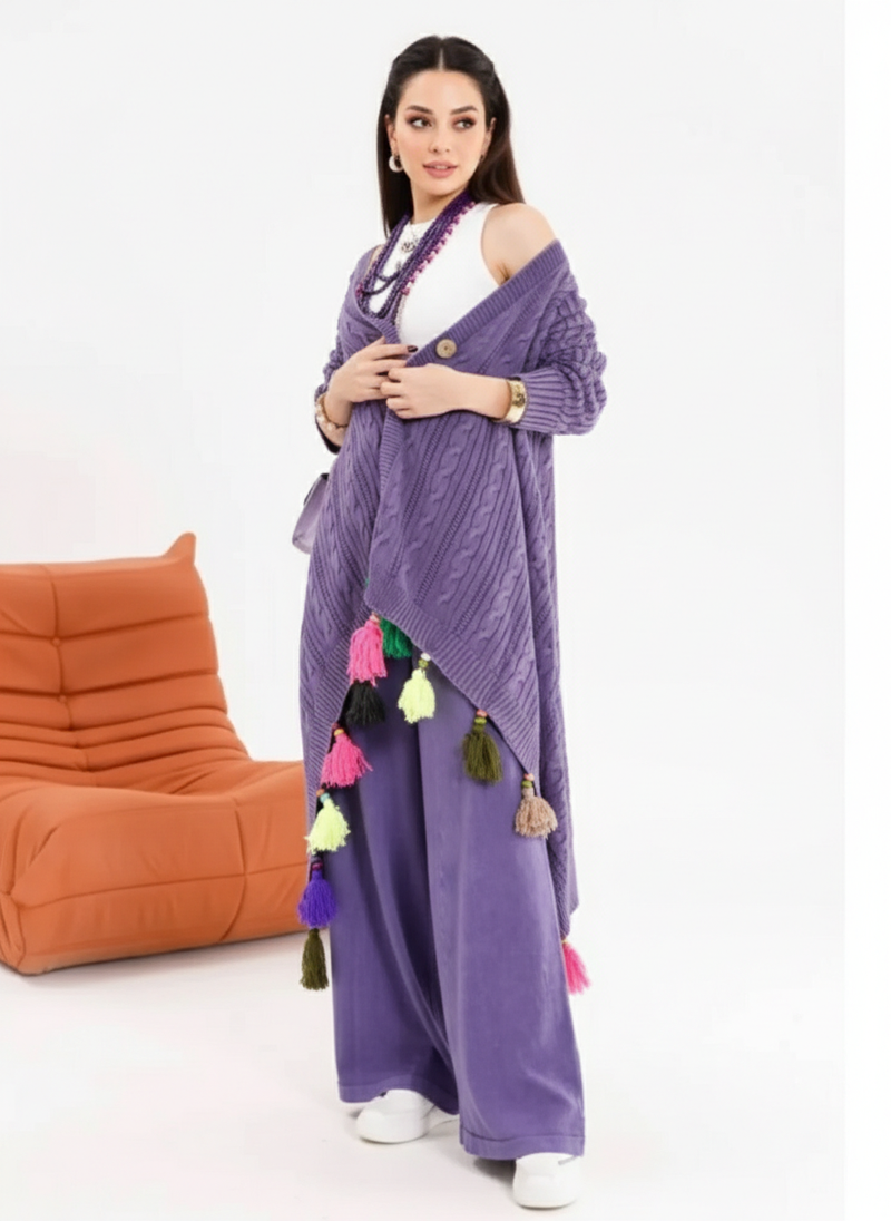 Tassel Knit Cardigan & Wide Pants Set – view 2