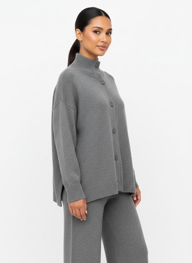 Stand-Collar Button Knit Co-Ord Set – view 2