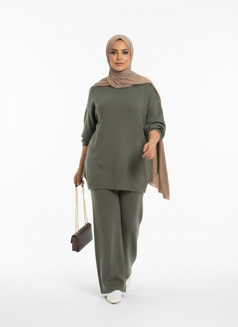 Long High-Neck Knit Sweater & Pants Set