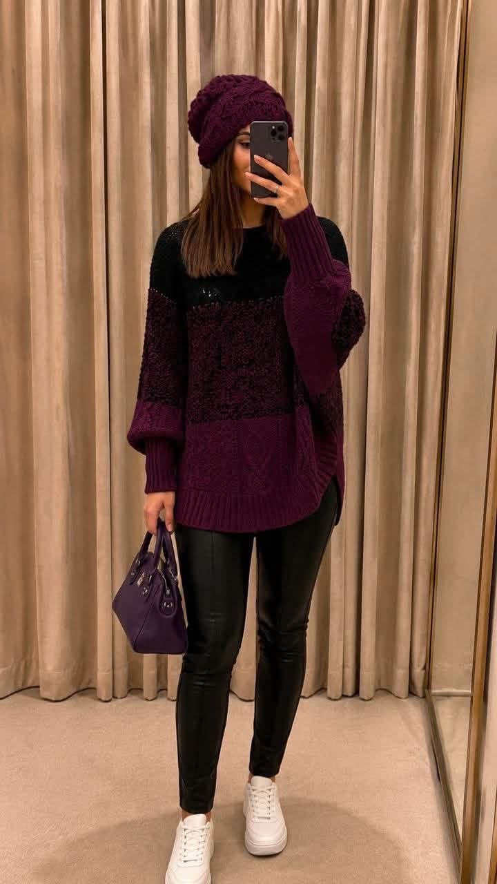 Burgundy Cap Pullover with black yoke and textured panels