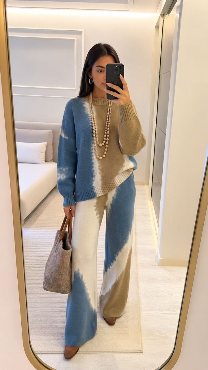 Color-Blend Knit Sweater & Pants Set