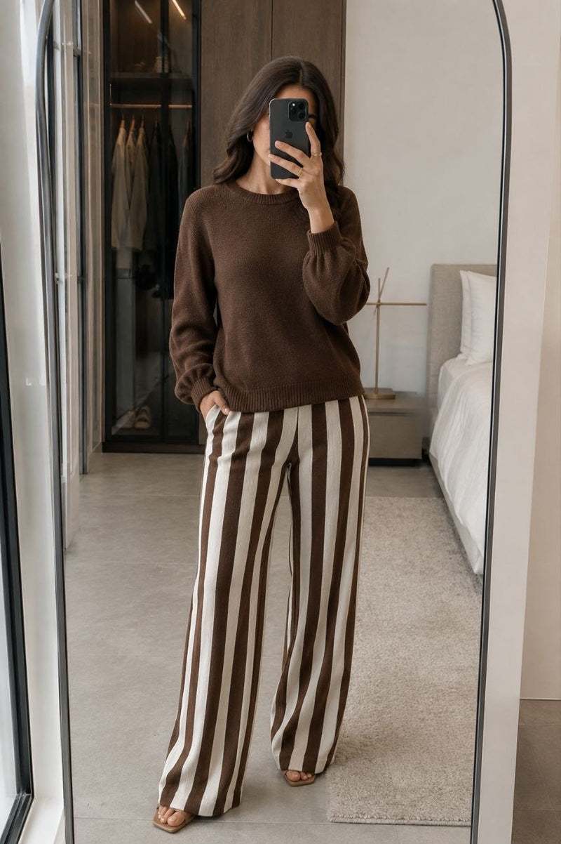 Knit Sweater & Bold Striped Pants Set