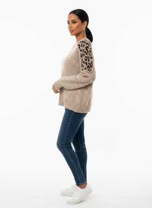 Chic Leopard Shoulder Knit  pullover
