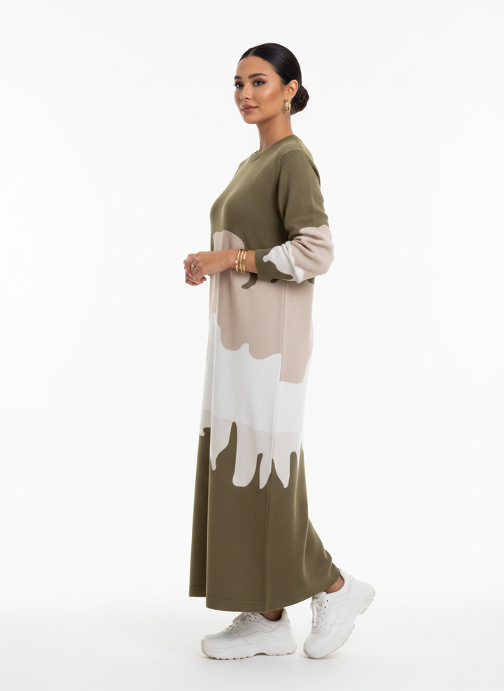 color block maxi dress with sleeves Color Block Maxi Dress - Modest