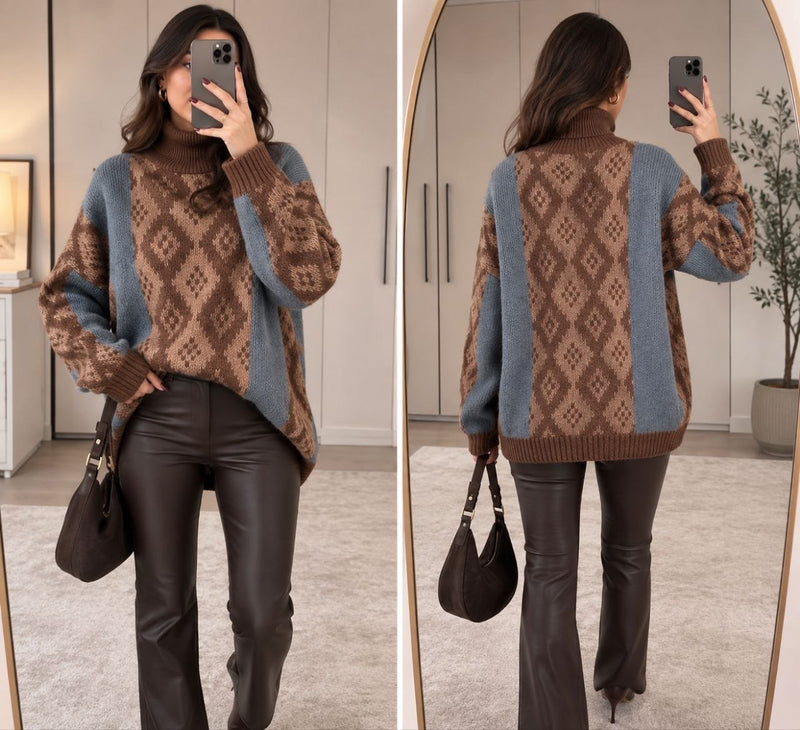 Diamond-Pattern Knit Pullover