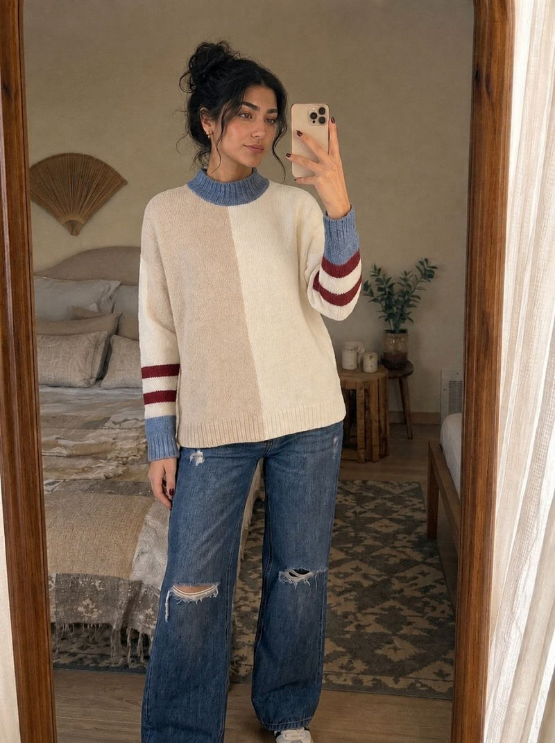 Half-and-Half Color Knit Pullover – view 2