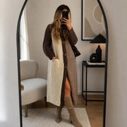 Long Ribbed Knit Cardigan, Cream Panel