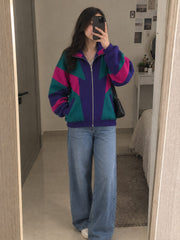 80s Color-Block Zip Knit Jacket