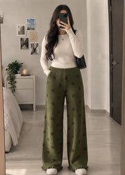 Polka-Dot Ribbed Knit Wide Pants