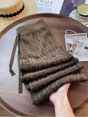 Beige Patterned Knit Drawstring Pants