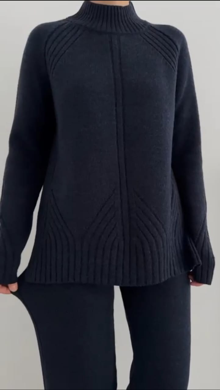 Ribbed High-Neck Knit Sweater & Pants Set – view 2