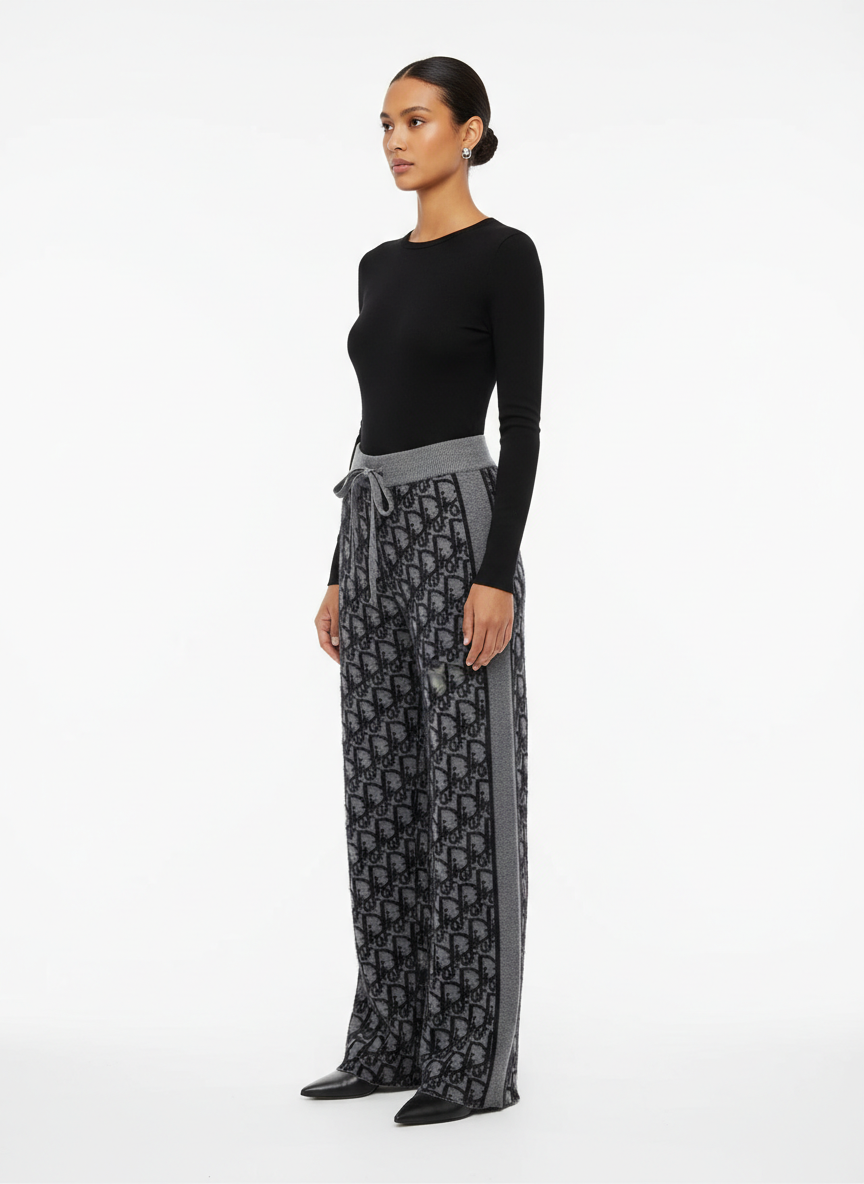 Beige Knit Pants - Monogram Style | Cazameza – Cazameeza