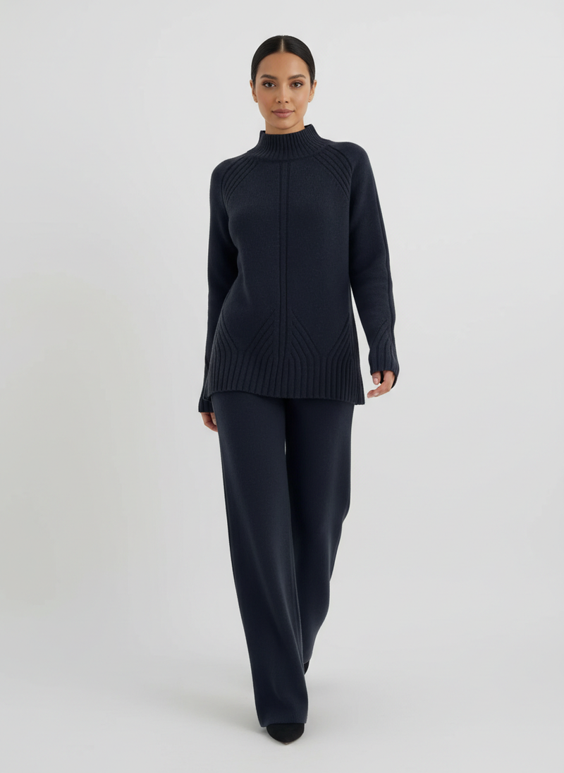 Ribbed High-Neck Knit Sweater & Pants Set